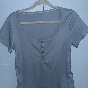 Gray Button-Front Women's Top